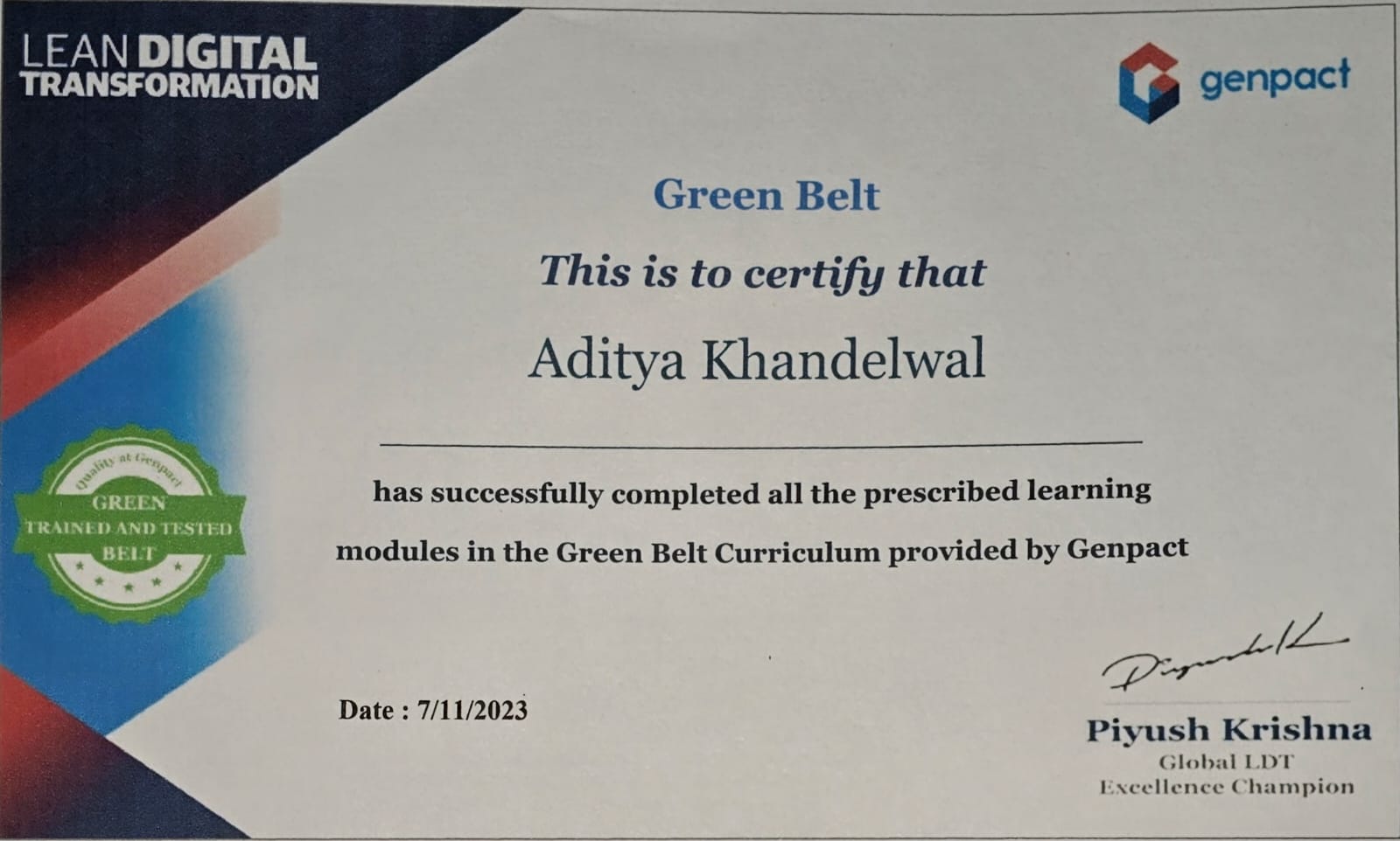Green Belt certificate